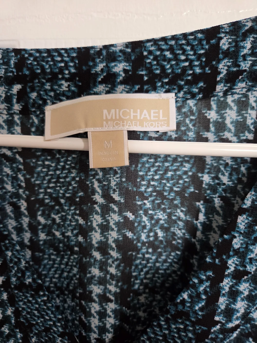 Michael Kors Teal and Black V-Neck Bell Sleeve Tunic